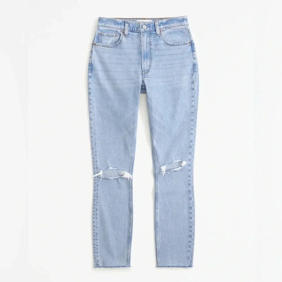Abercrombie Jeans Light Wash Skinny High Rise Curve Love Petite short distressed - Picture 1 of 4